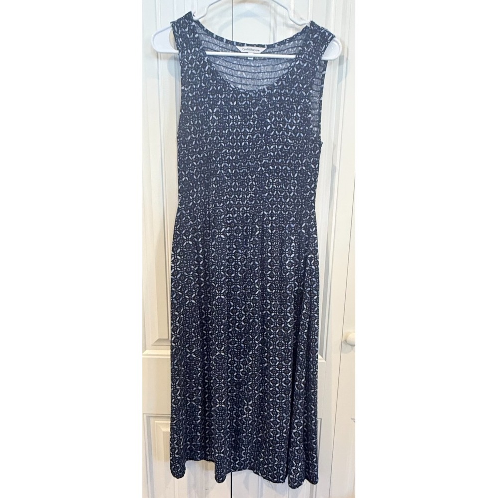 Croft & Barrow Women's M Navy Floral Smocked Midi Dress 100% Rayon Boho